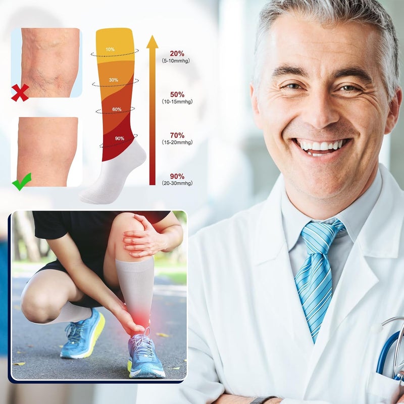 Tisancy 4 Pairs Cotton Compression Socks for Women Men 20-30mmhg Is Best Support Stocking for Running Hiking Cycling - Image 2